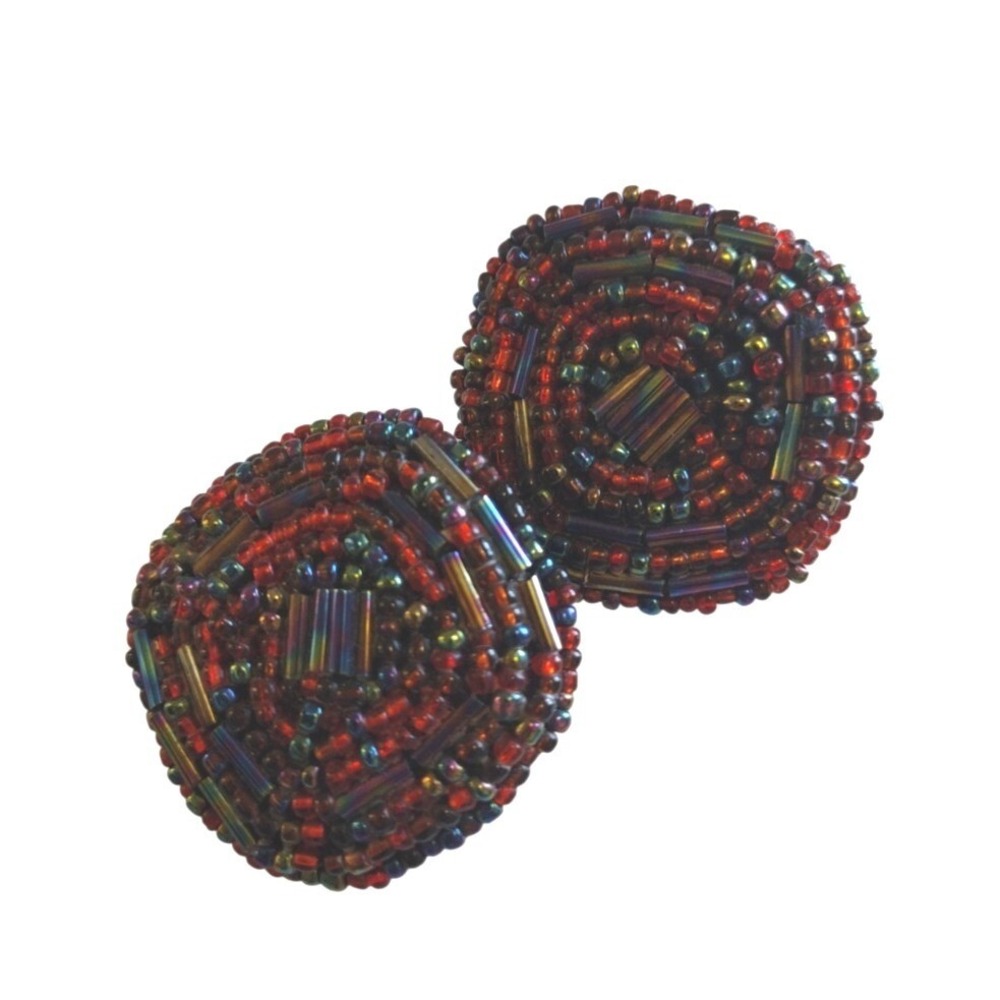 Vintage Earrings Woman's Large Multicolor Beaded No Clip Party Elegant